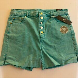 Tractr NWT Peacock Blue Button Fly Hi Rise 3" Inseam Shorts Size 14